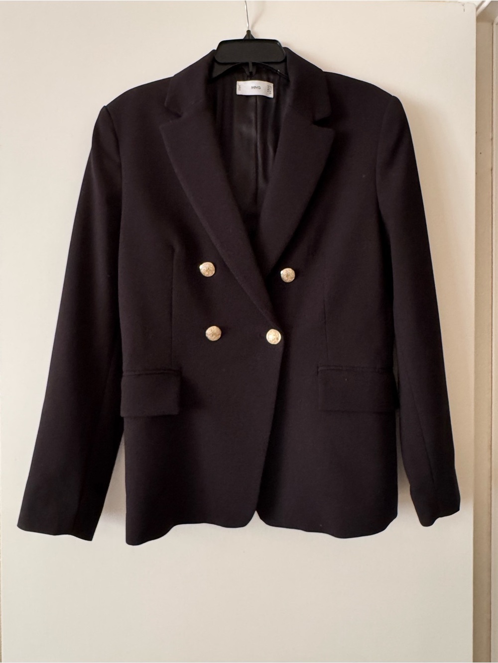 Mango Black Double-Breasted Blazer with Gold Buttons